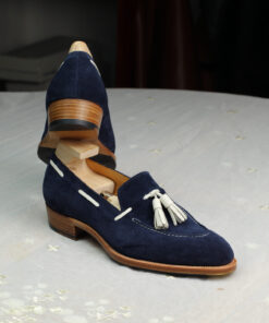 navy suede tassel loafer